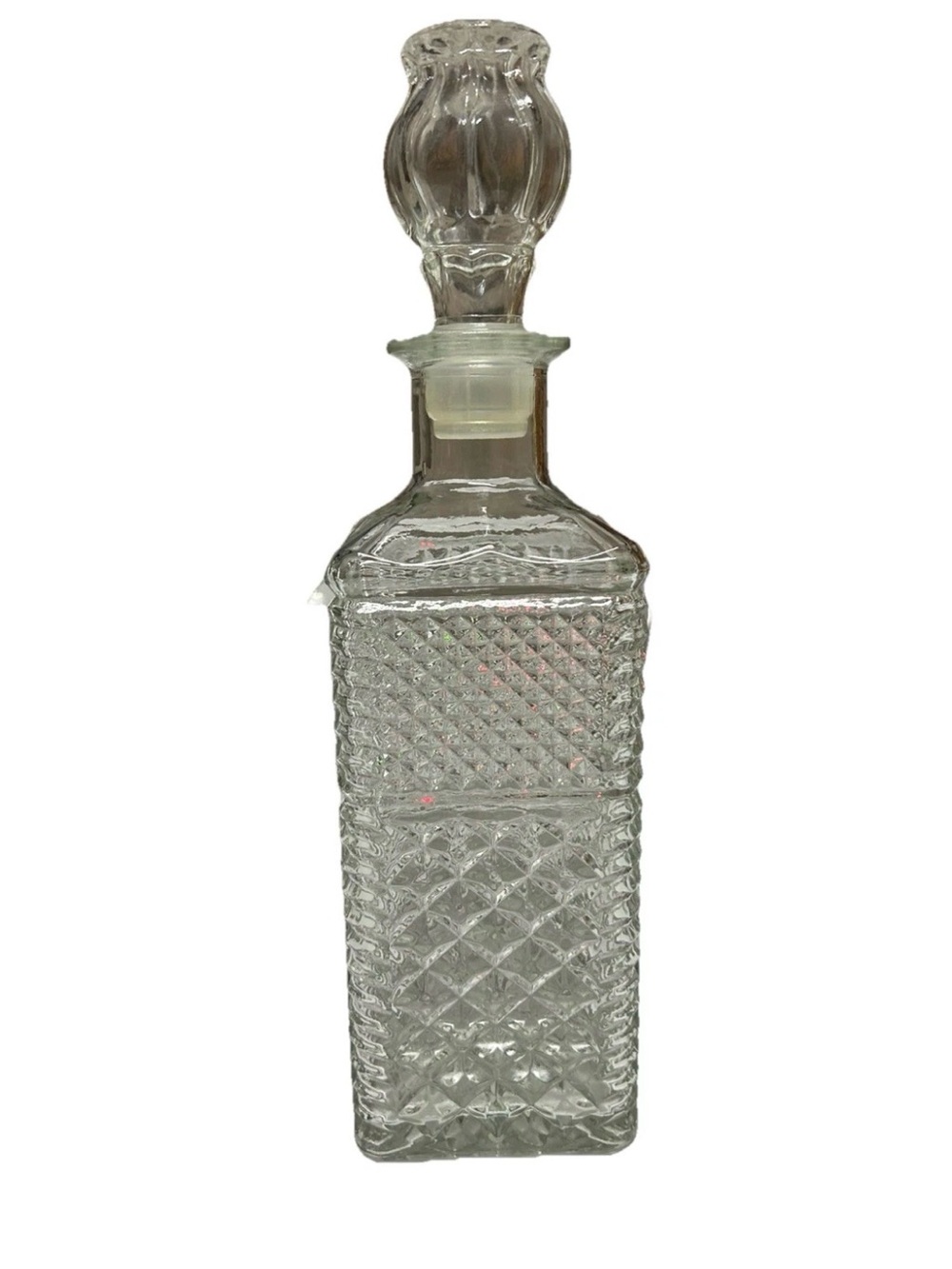 Vintage Square Anchor Hocking Pressed Glass Decanters w/ Toppers 12.5" Tall